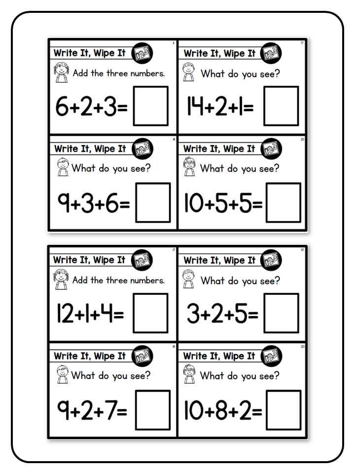 Write and Wipe - The Math Bundle - Adding 3 Numbers