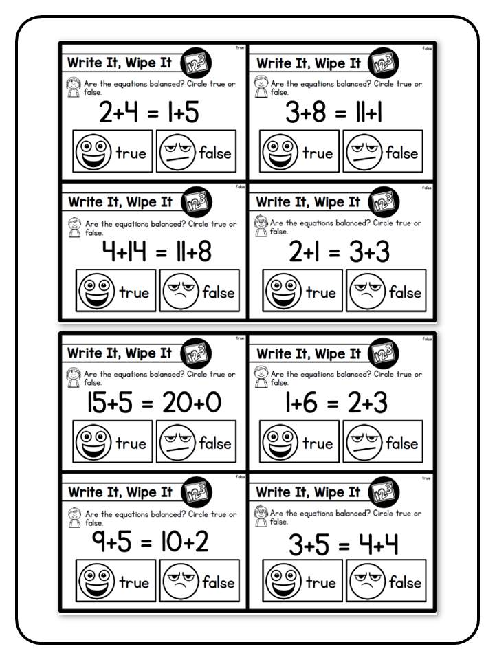 Write and Wipe - The Math Bundle - Mixed Addition and Subtraction True or False