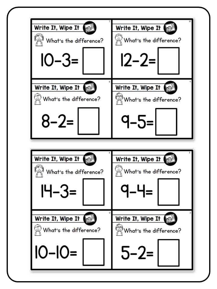 Write and Wipe - The Math Bundle - Subtraction