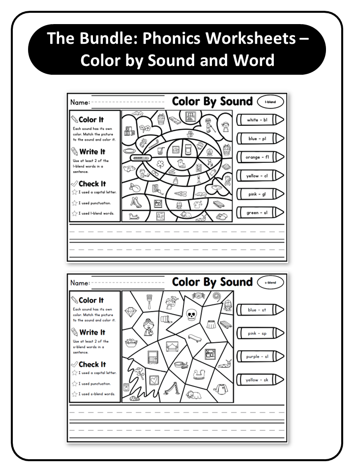 Phonics Worksheets - Color By Sound and Word Bundle