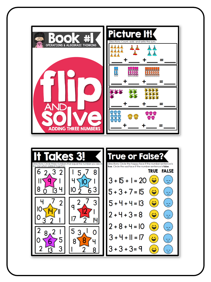 Adding Three Numbers - Flip and Solve Books