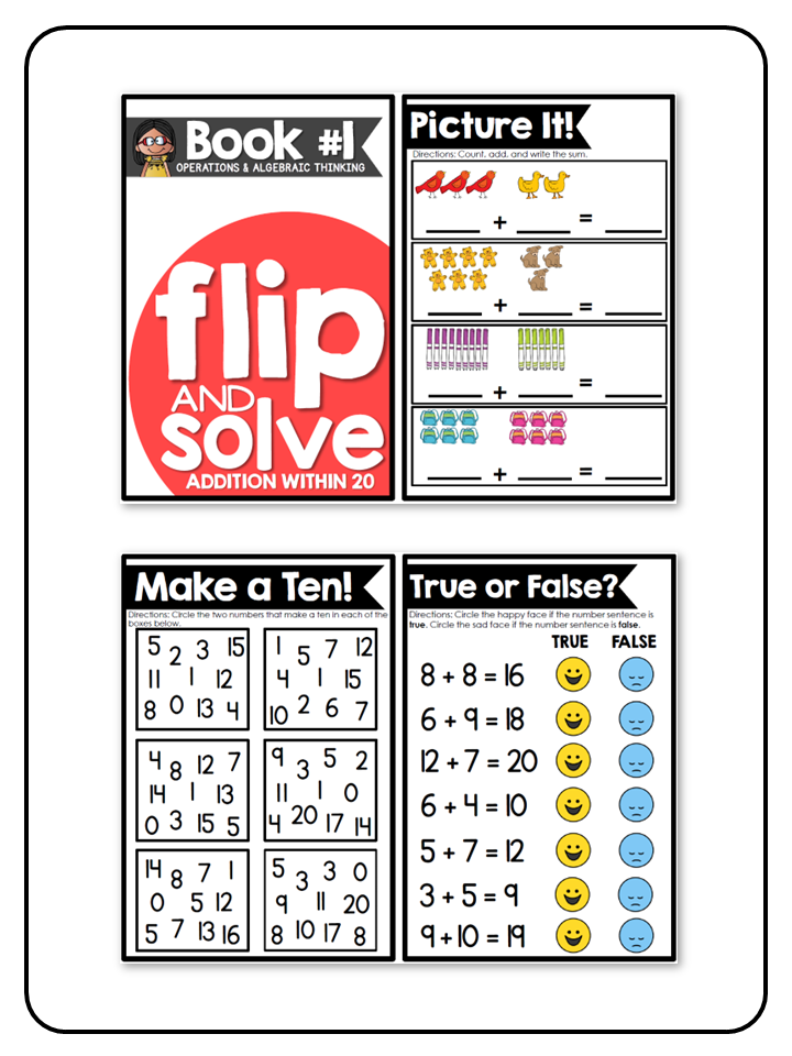 Addition Within 20 - Flip and Solve Books